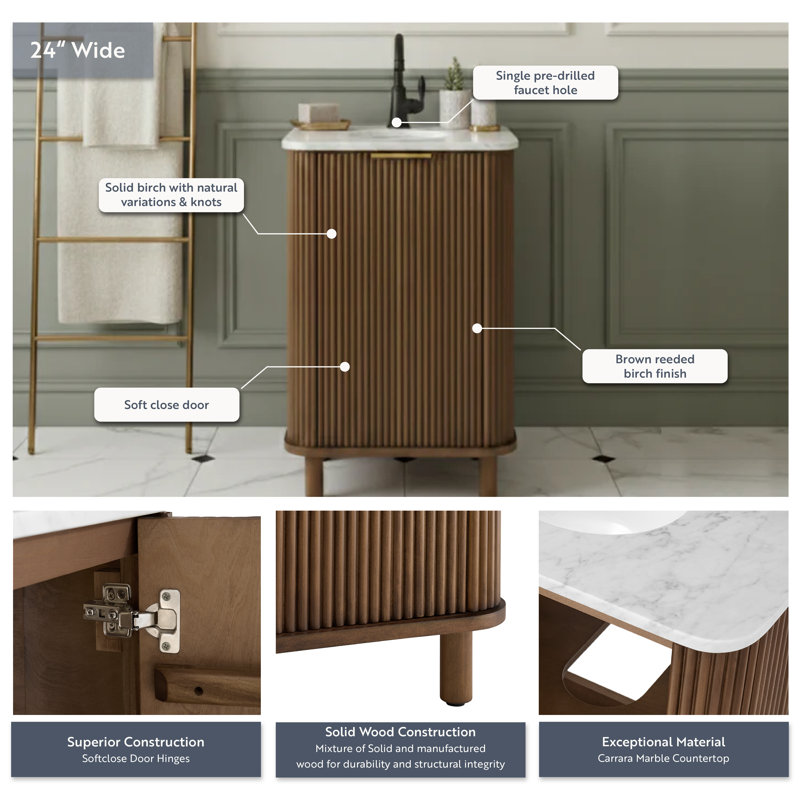 Kensington 24" Single Bathroom Vanity, Brown Reeded