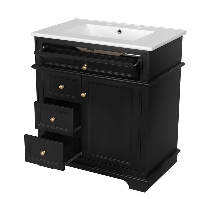 Meuble-lavabo avec lavabo en céramique et plusieurs options de rangement pour les salles de bain modernes, Noir