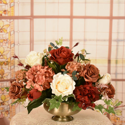 Faux Silk Rose Arrangement in Vase