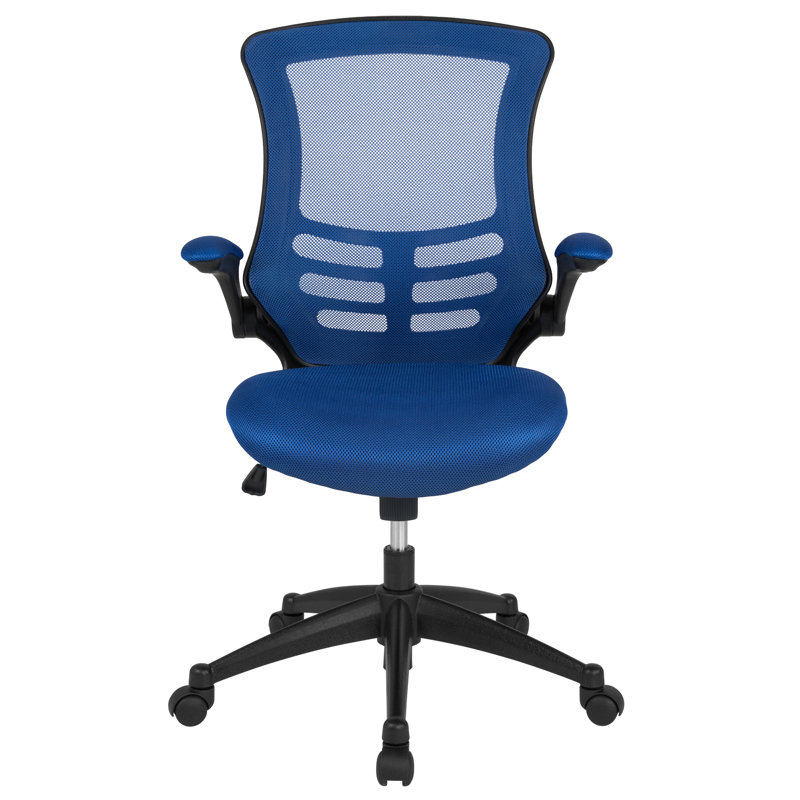 Mid-Back Mesh Swivel Ergonomic Task Office Chair with Flip-Up Arms, Blue, Black