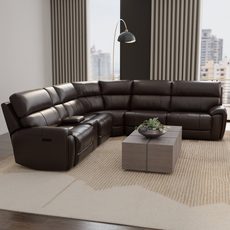 6-Piece Leather Power Sectional with Top-Grain Upholstery & Console