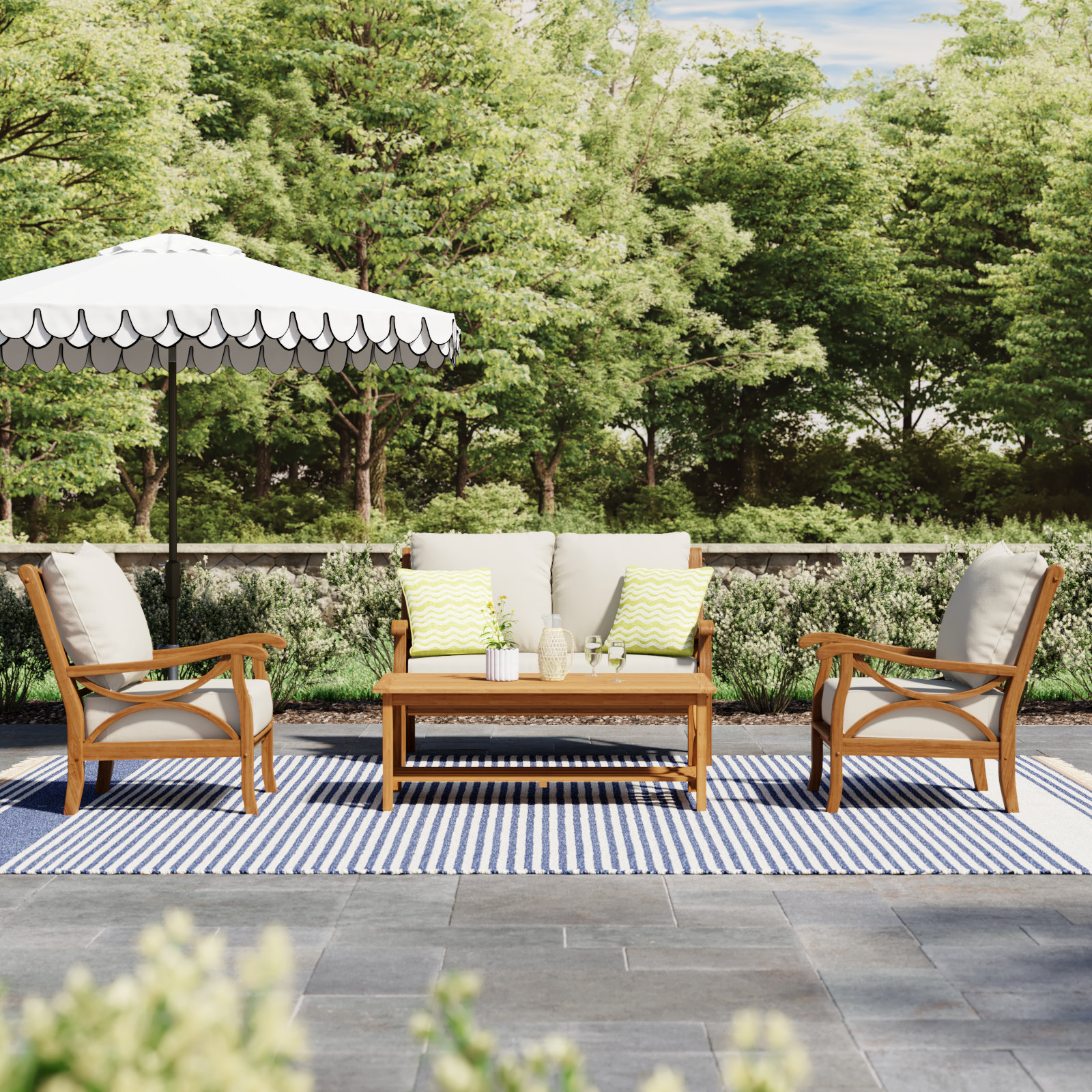Brunswick 4-Person Teak Patio Seating Group, Beige