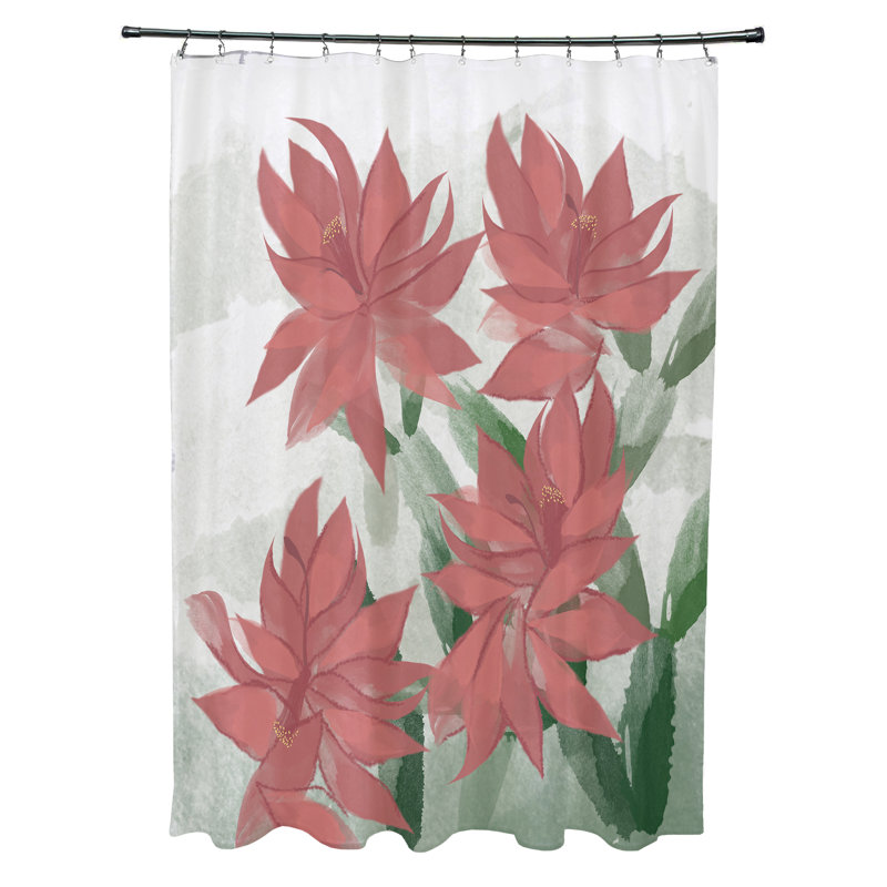 Rideau de douche simple à imprimé floral cactus de Noël, Corail