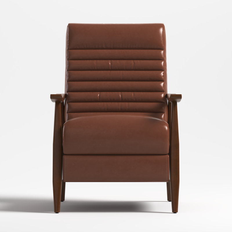 Irie Mid-Century Modern Leather Recliner With Solid Wood Frame, Brown