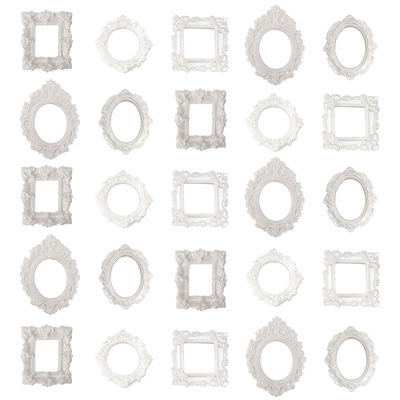 25Pcs White Vintage Ornate Mini Resin Picture Frames, Antique Baroque Style Tiny Square & Oval Photo Frames, DIY Craft Decorative Frames For Home Wall Art, Jewelry Display, Photo Prop Decoration