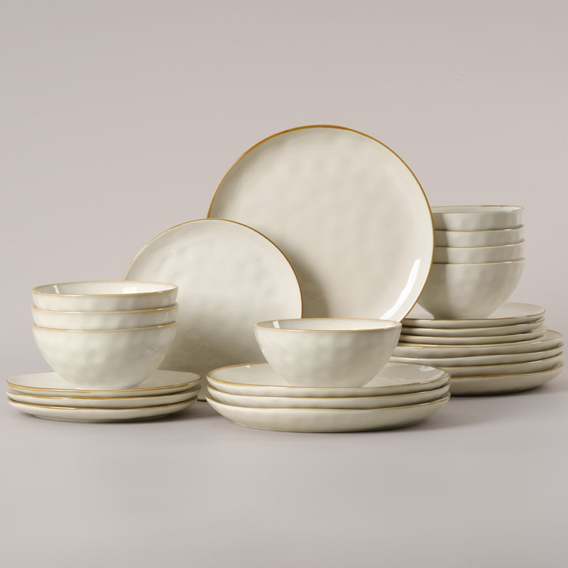 24-Piece Dinnerware Sets, Stoneware Dish Set (Set of 8), White