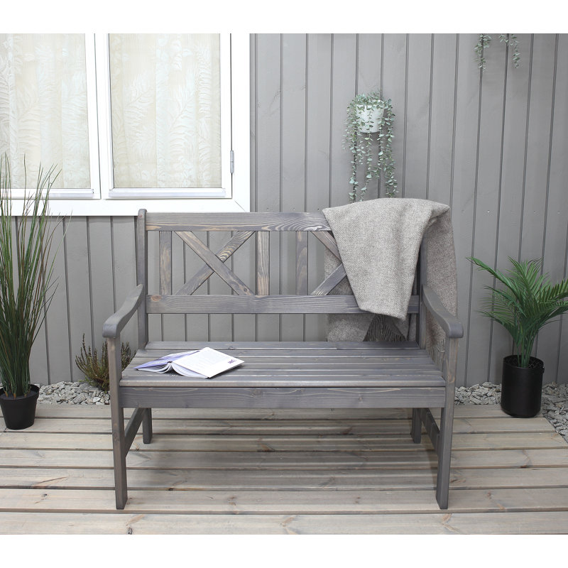 Bradon Solid Wood Pine Outdoor Bench, 88cm H x 107cm W x 61cm D, Ash Grey
