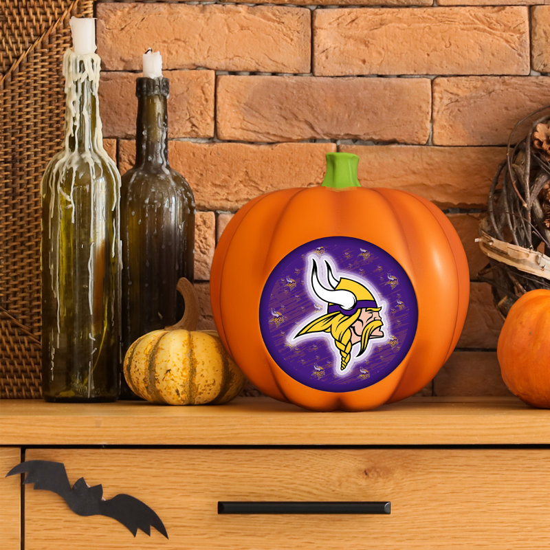 Décoration citrouille en résine avec logo LED 3D des Vikings du Minnesota (NFL) | 25 cm