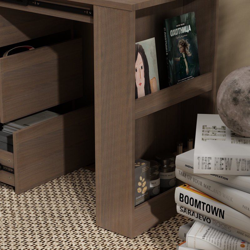 Modern Walnut Scalable Writing Desk With Spacious Drawers And Sleek Design