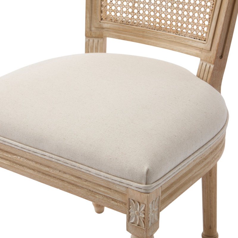 Amando High-End Beige French Country Dining Chairs, Upholstered Chairs With PE Rattan Back, Wire Drawing And Carving Techniques