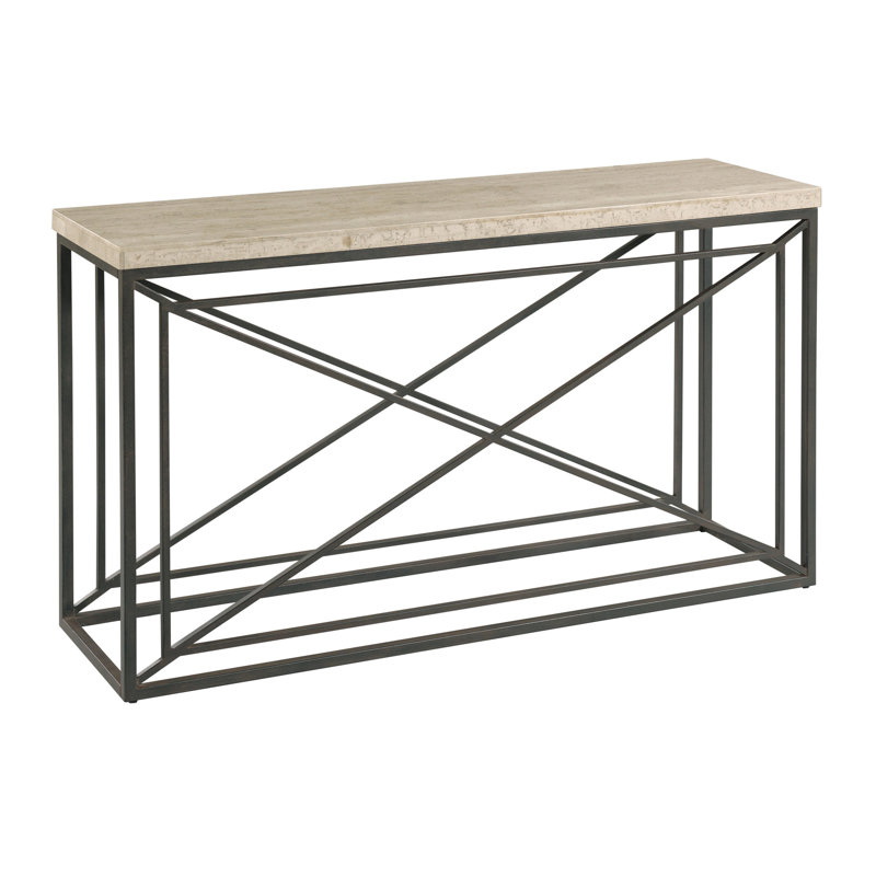 Modern Geometric X Metal Base Stone Top Console Table