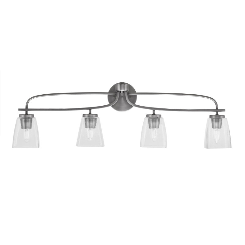Barre d'éclairage de salle de bain 4 lumières Cavella avec verre transparent 4,5 po, Graphite