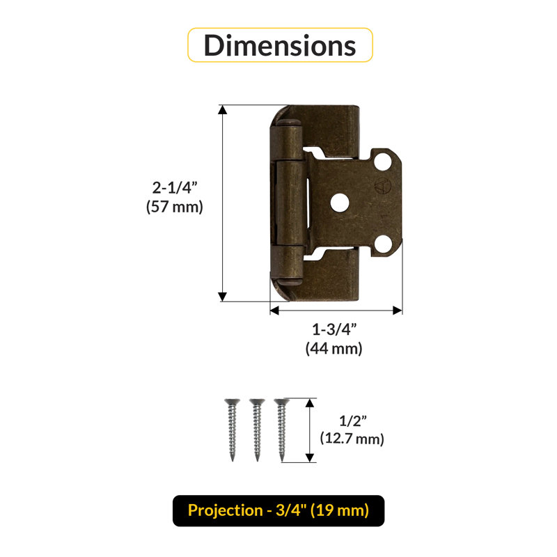 Charnière à fermeture automatique Brixwell BXD0557BB, zinc, longueur 2-1 / 4 po, largeur 1-3 / 4 po, finition laiton bruni
