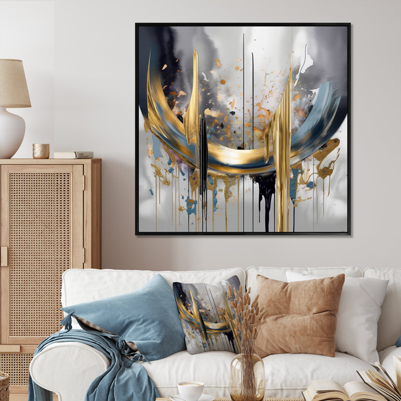 Shapes And Lines Abstract Marble III - Art mural abstrait en marbre, Impression noire sur toile encadrée