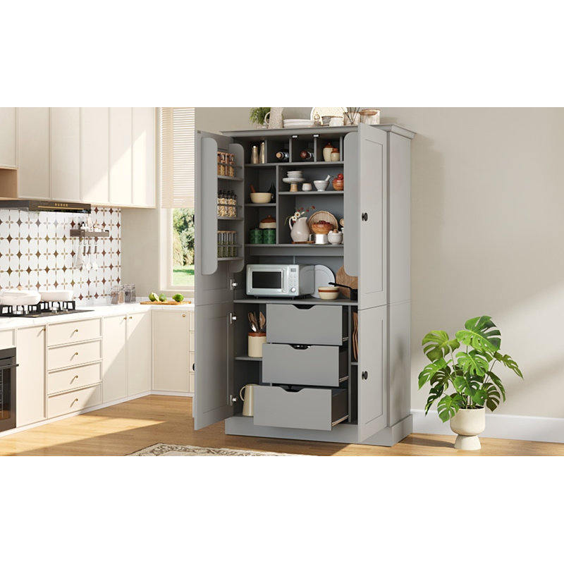 Garde-manger 42,3 po avec poste de travail et supports à vin, Gray