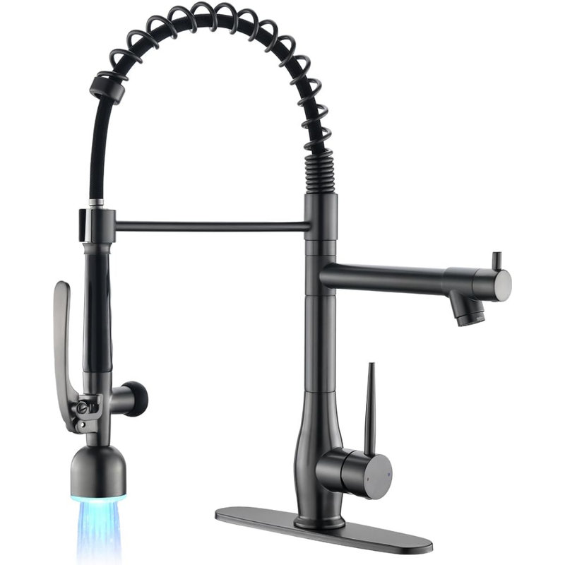 Kitchen Faucet with LED Single Handle Kitchen Sink Faucet with Pull Down Sprayer Commercial Double-Headed Kitchen Faucets Sink with Deck Plate