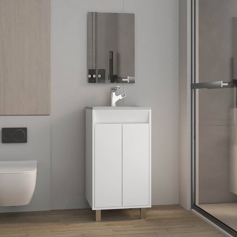 Armoire de salle de bain à miroir Brady, une porte, deux tablettes, blanc, Blanc