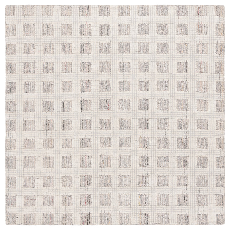 Ivory and Gray Hand-Tufted Wool Square Rug 72"