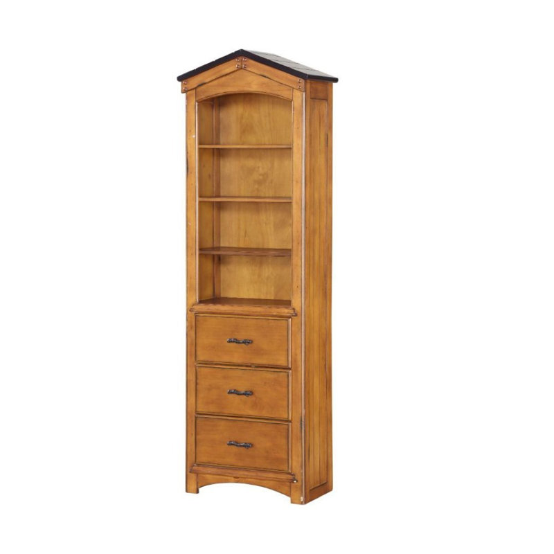 Bibliothèque 3 tiroirs avec armoire Sartain, Chêne rustique