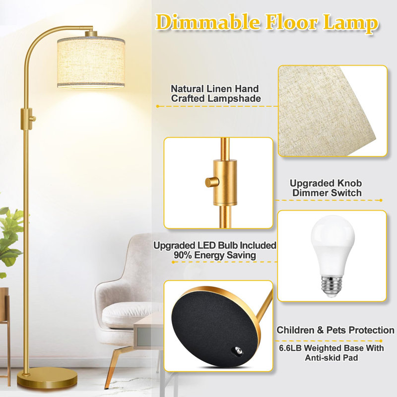 Reinmar 65'' LED Arched Floor Lamp, Gold