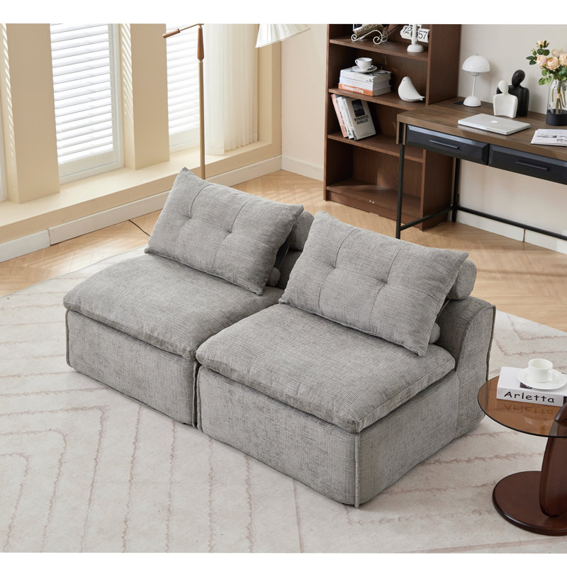 Canapé modulaire polyvalent avec tissu chenille doux et plusieurs coussins pour la détente, Light Gray