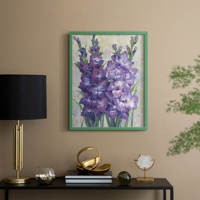 Gladiolas Blooming II, reproduction encadrée - bois massif, H 21 po x l 17 po, Vert