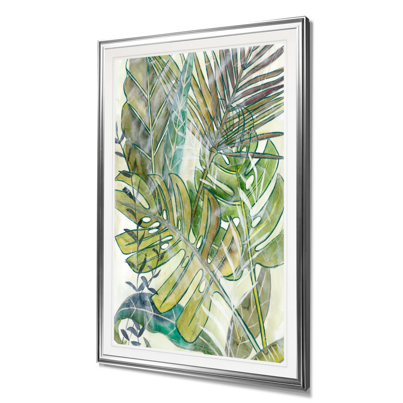 «Layered Palms II», reproduction, H 45 po x l 30 po x P 1,5 po, Cadre argenté