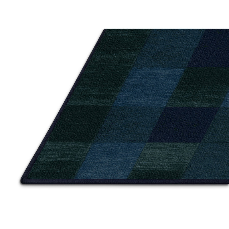 Machine Washable Checkered Blue Area Rug, Square 8'