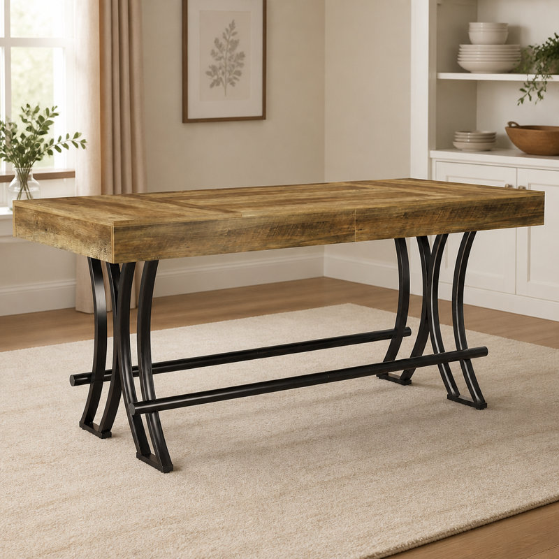 63" Bar Pub Table, Counter Height Kitchen Dining Table with Metal Footrest