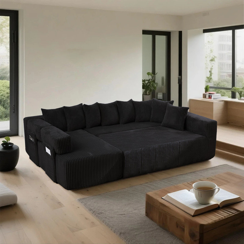 Canapé-lit modulaire convertible modulaire, combinaison gratuite, Polyester noir