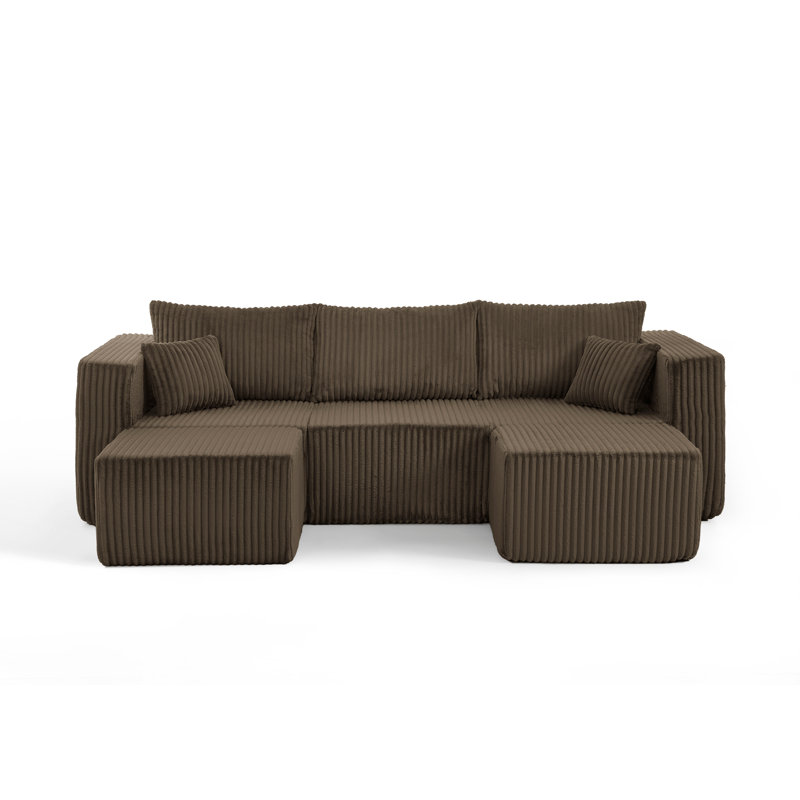 Canapé modulaire compact en velours côtelé, Brun