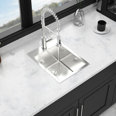 Calibre 16, acier inoxydable T304, sur comptoir, cuve simple 15 x 20 po, évier de cuisine, conception insonorisée, finition rayée, système de guidage de l'eau, ensemble de drain, évier en acier à pince