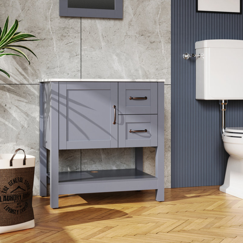 Meuble-lavabo gris 30 po avec miroir et plateau seulement
