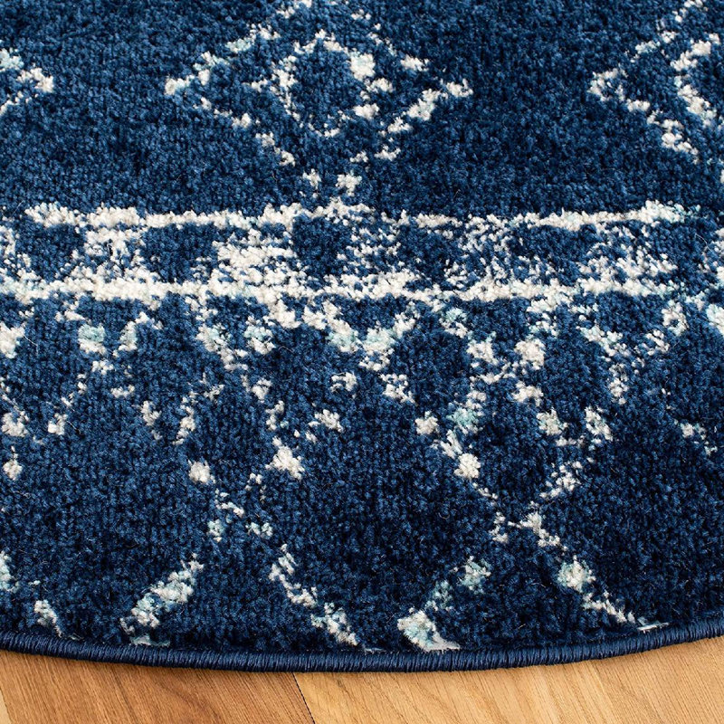 Tapis bleu marine à motif géométrique Cobos, Rond 5 pi