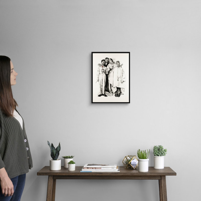 «Norman Rockwell Barberhop Quartet», art mural sur toile, H 18 po x l 14 po x P 1,75 po, Cadre flottant noir