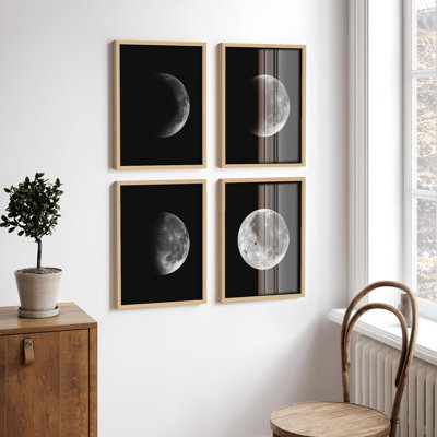 " Black & White Phases Of The Moon Nature Wilderness Photography Modern Decor " 4 - Pieces