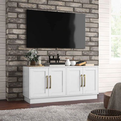 Modern TV Stand for up to 55 Inch TV with 4 Soft Hinged Doors White
