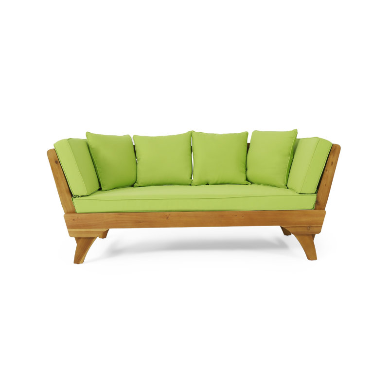 Flex Outdoor Daybed, 65 Inch Teak Brown Acacia Wood, Green Cushions, Teak Brown, Green