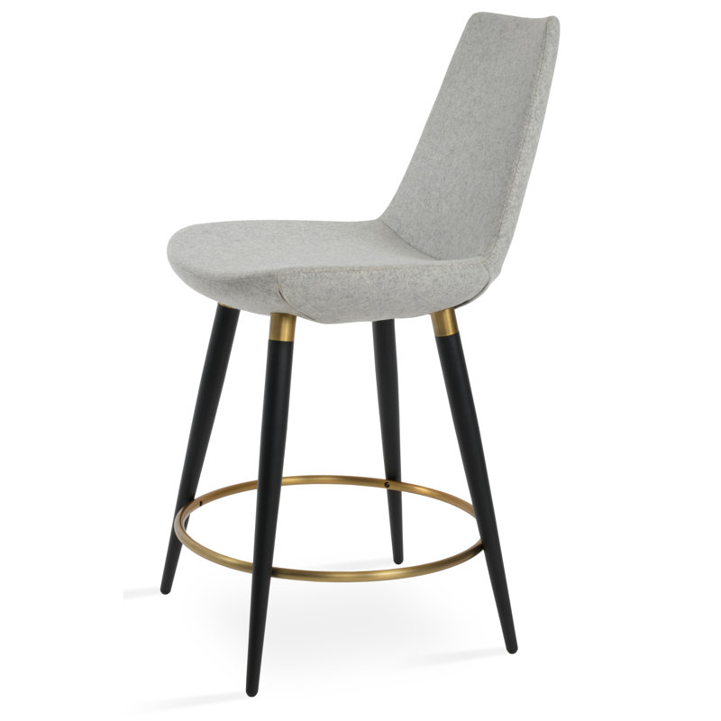 Tabouret de bar et de comptoir Eiffel Ana en laine, Laine argentée, Tabouret de comptoir (siège d'une hauteur de 24 p, Noyer