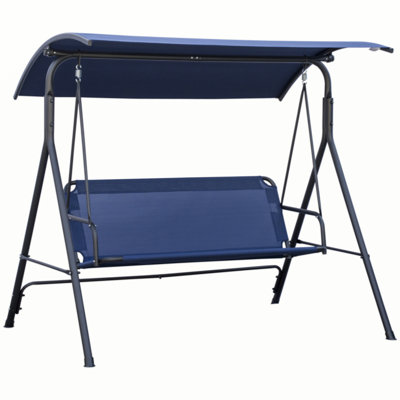 Outsunny 3-Person Porch Swing Bench With Stand & Adjustable Canopy, Armrests, Steel Frame For Outdoor, Garden, Patio, Porch & Poolside, Dark Blue -  Latitude RunÂ®, 2C6591C9C60D4DCAA44AD2B8B15FC819