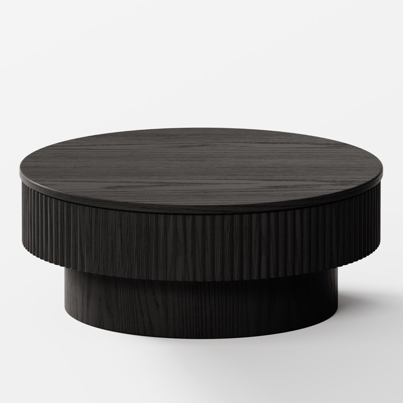 Round Drum Coffee Table with Storage, Black, 14" H x 35" W x 35" D