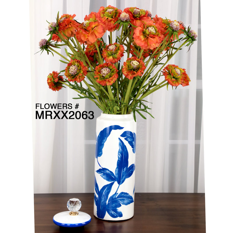 Ceramic Jar, Blue/White, 16" H x 4.75" W x 4.75" D