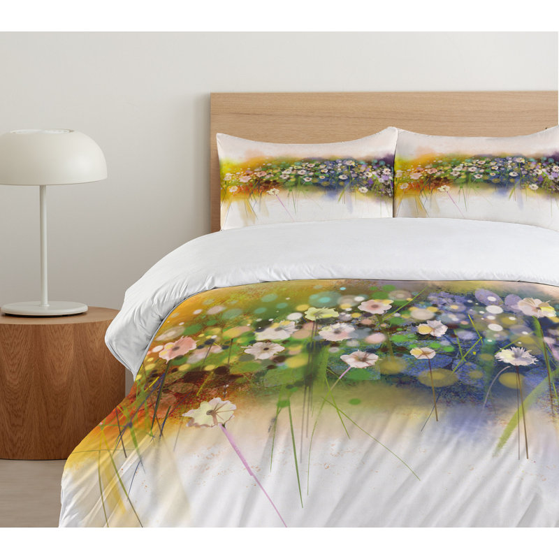Watercolor Flower Home Farmhouse / Country Polyester Floral Duvet Cover, King