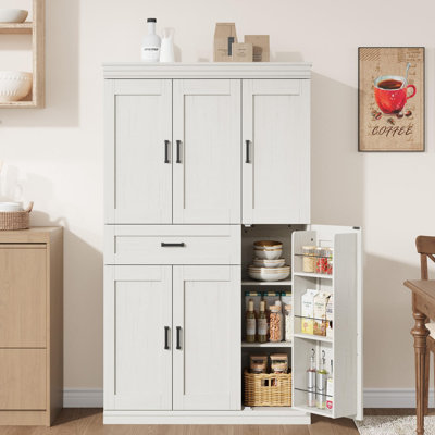 70" Tall Freestanding Kitchen Pantry Cabinet with Doors, Adjustable Shelves and Drawer, Modern Buffet Storage Organizer for Kitchen, Dining Room