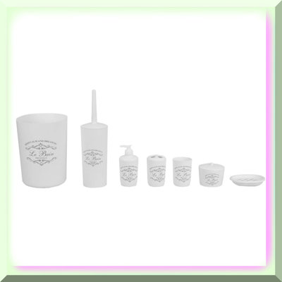 Parisian Chic Bathroom Essentials Set - 7-Piece White Plastic Collection with Tumbler, Toothbrush Holder, Soap Dish, Lotion Dispenser & More