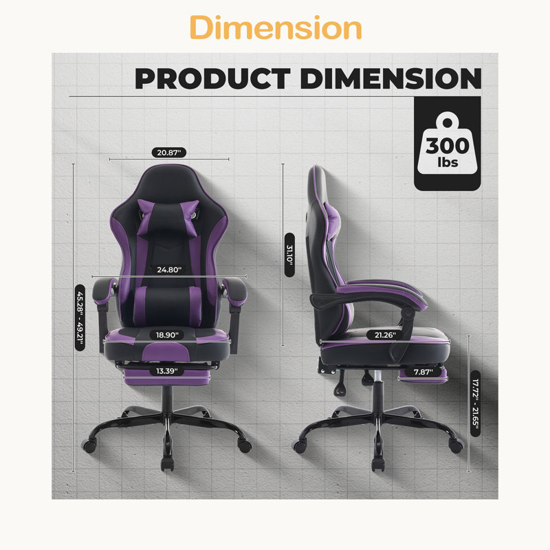 Gaming Chair, Ergonomic Computer Chair With Footrest And Massage Lumbar Support, Height Adjustable Swivel Video Game Chair For Adults