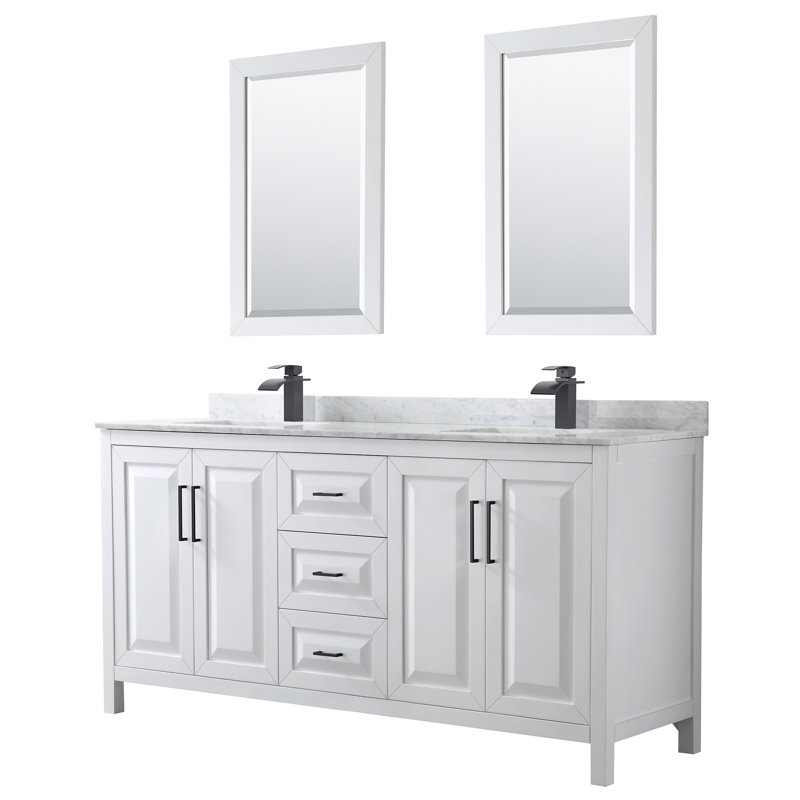 Daria 72'' W Double Vanity, Polished Chrome, White Cultured Marble, White