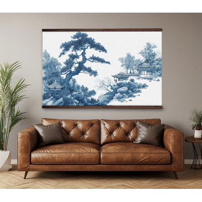 Tapisserie murale paysage bleu chinoiserie
