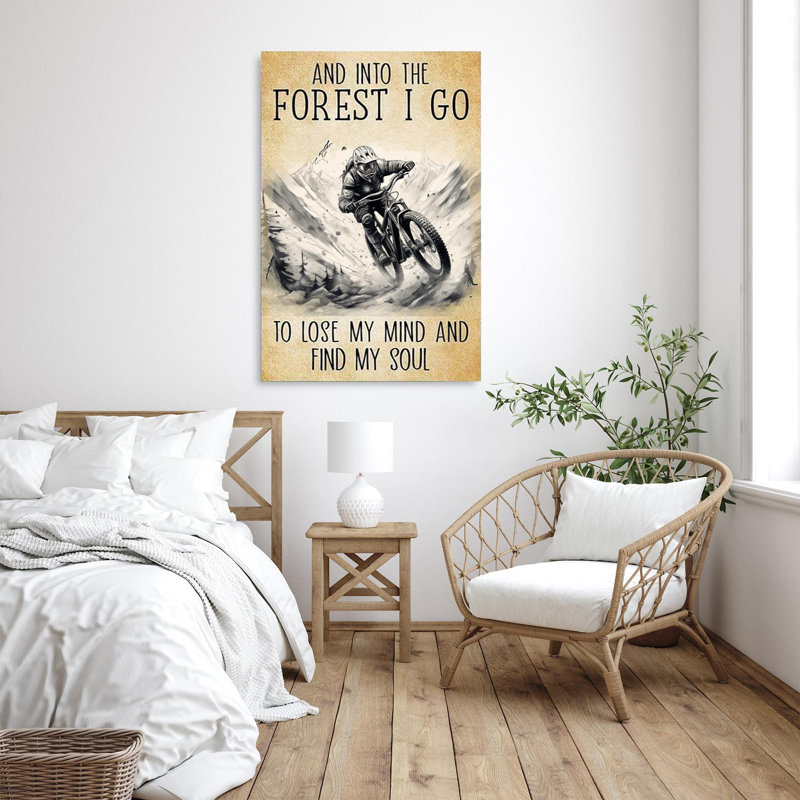 Impression sur toile, "Mountain Biking And Into The Forest" - 1 pièce, H 36 po x l 24 po x P 1,25 po