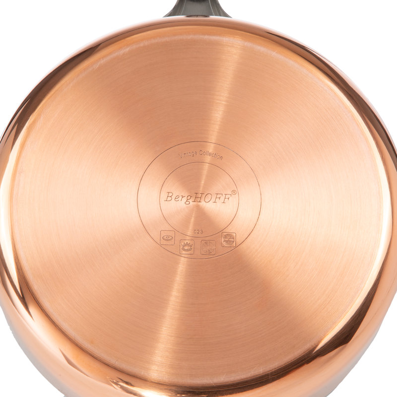 BergHOFF Copper Tri-Ply 5Pc Large Sized Polished Copper Cookware Set, Non-Hammered